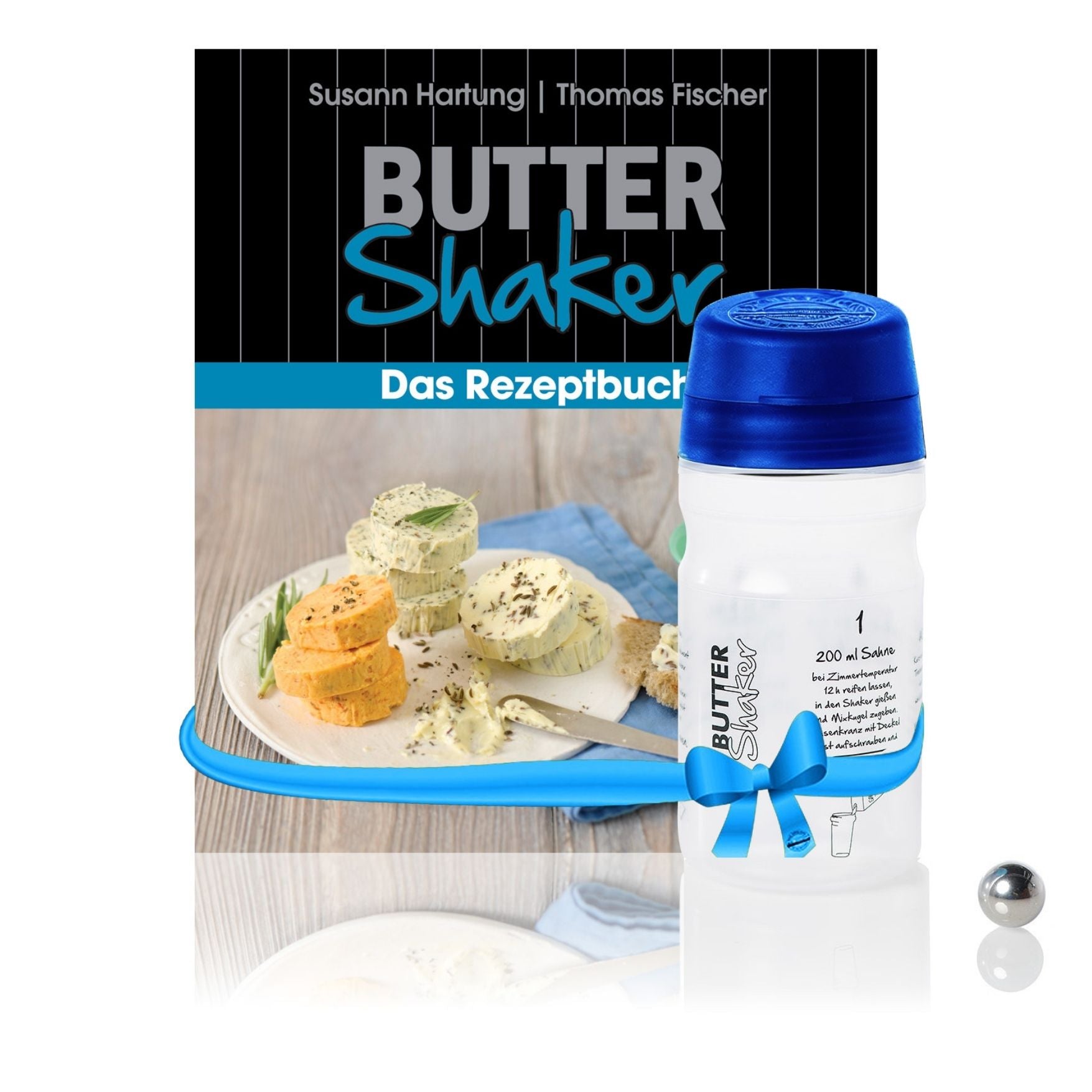 ORIGINAL Butter-Shaker & Rezeptbuch-Set in 8 Farben